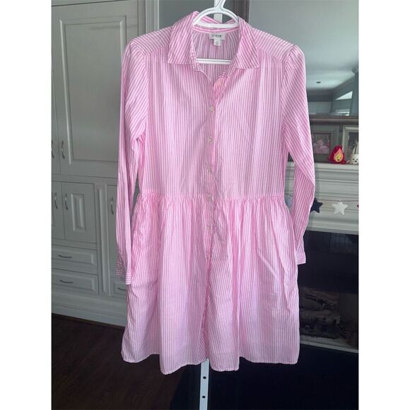 J.Crew Women's M Pink Striped Collared Midi Shirtdress Long Sleeve Size 0 - Picture 2 of 9